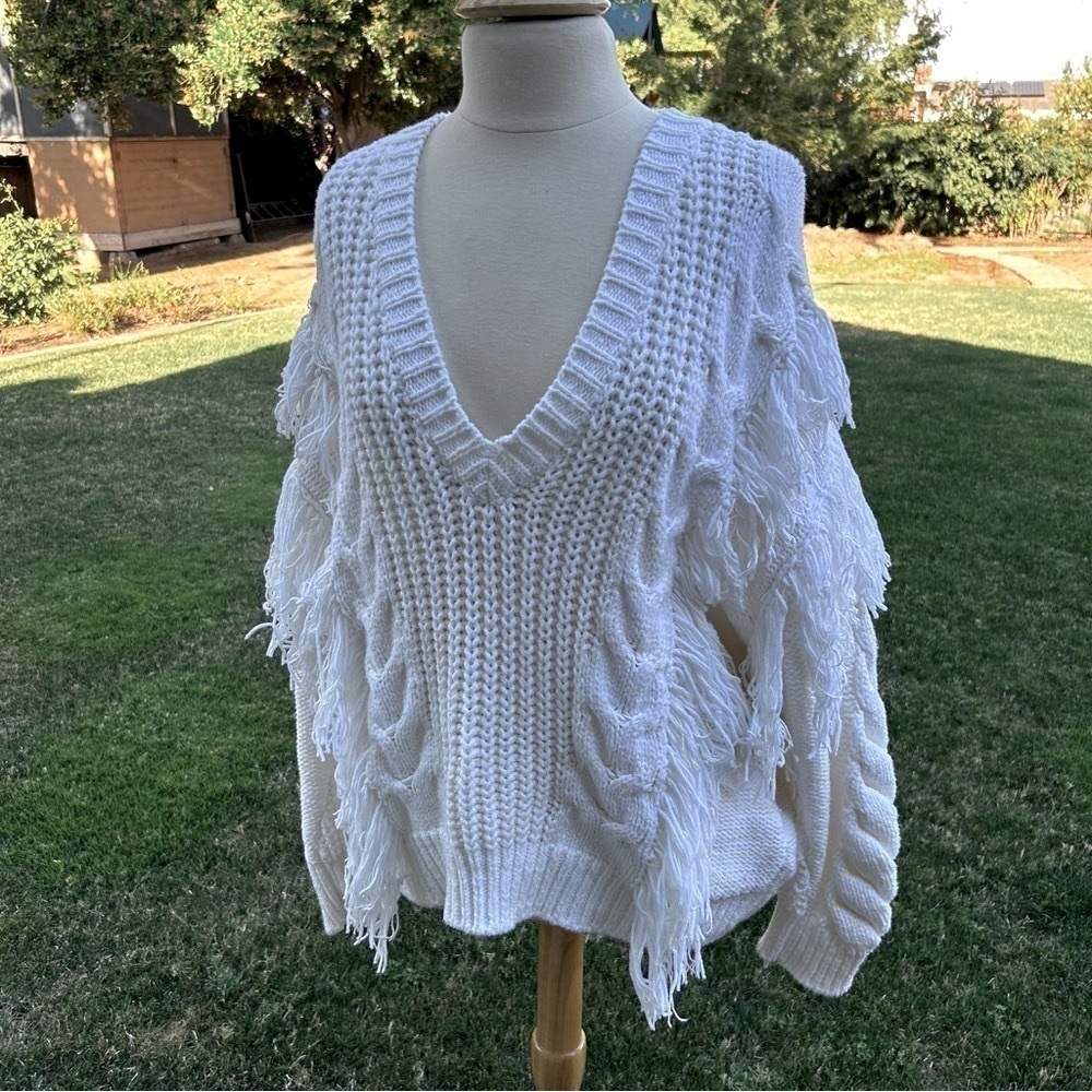 IRO Fringed Knit Cream Sweater | Size Large | Made in Paris